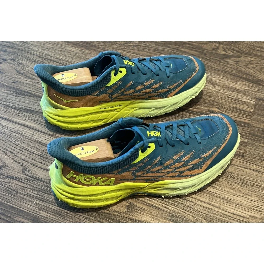 Hoka Speedgoat 5 Cushioned Trail Running Shoes Sneakers Blue Neon Size 9.5 Men's